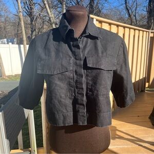 Banana Republic Womens Hemp Cotton Blend Short Sleeve Cropped Utility Shirt Sz S